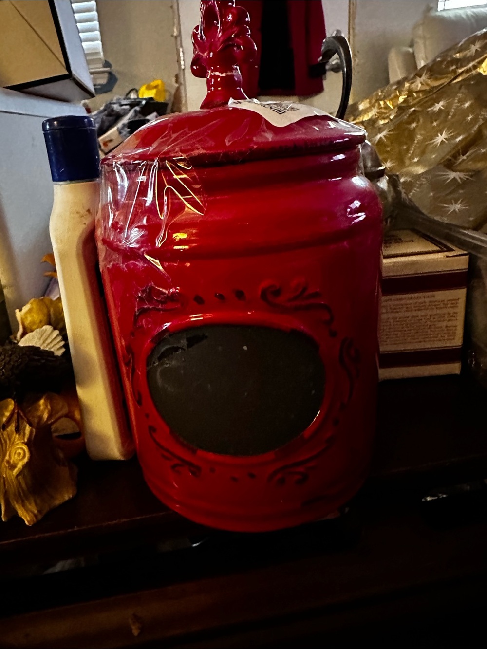 Home Essentials Red Decorative Ceramic Jar with Chalk Label